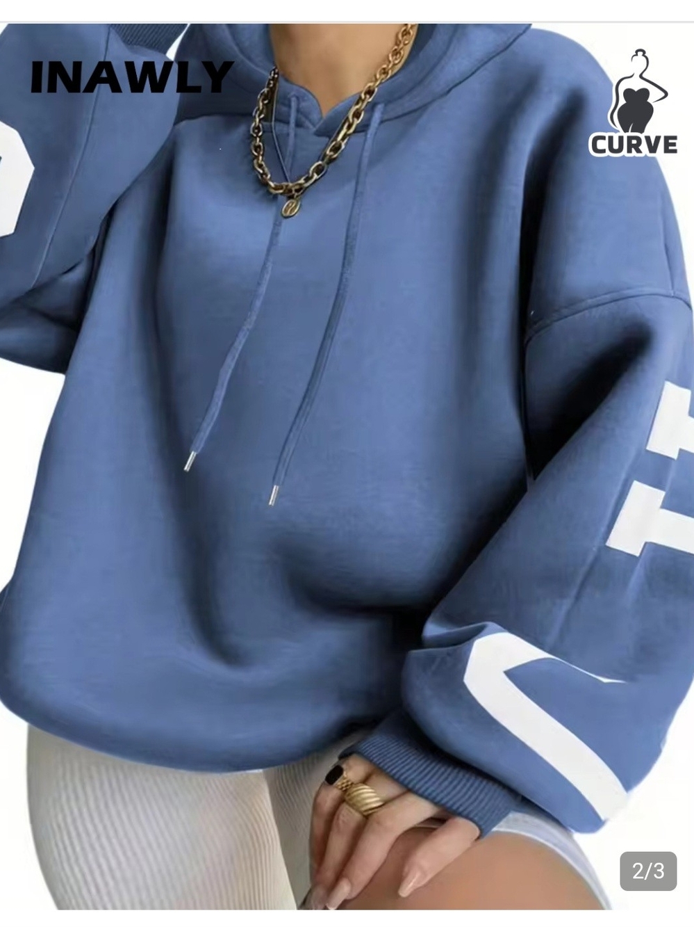 SHEIN Blue Oversized Graphic-Sleeve Hoodie